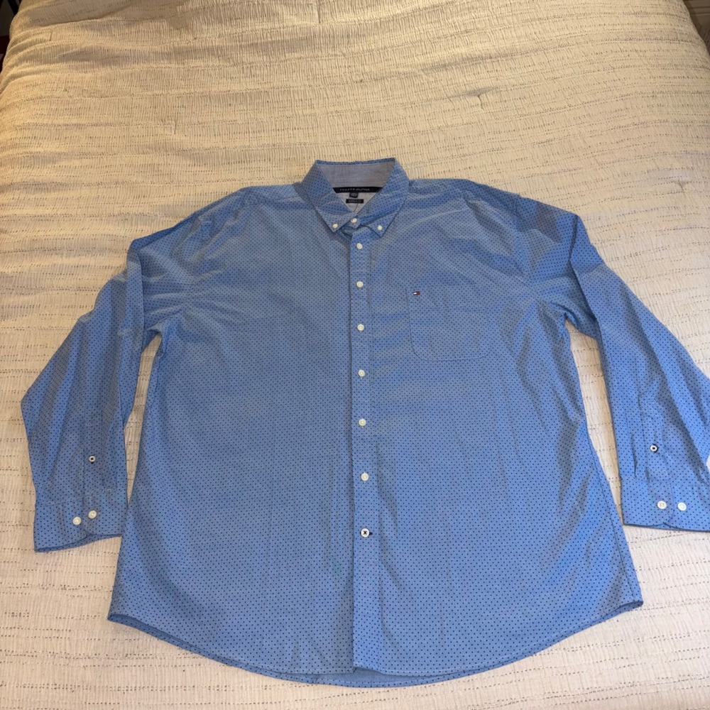 Tommy Hilfiger Mens XXXL Blue Dot Long Sleeve Button Down Shirt Classic Fit